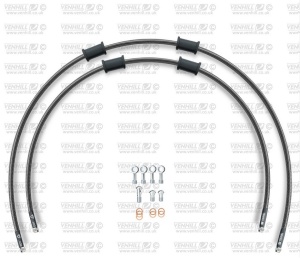 RACE Front brake hose kit Venhill POWERHOSEPLUS HON-6002F-CB (2 conducte in kit) Carbon hoses, chromed fittings - Img 1