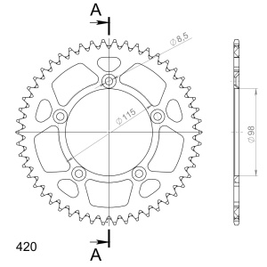 Rear ALU sprocket SUPERSPROX RAL-4:50-ORG portocaliu 50T, 420 - Img 2