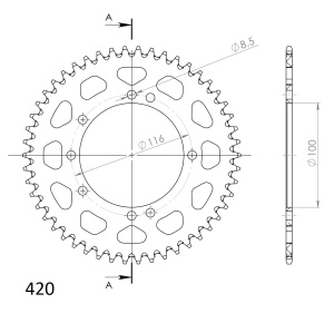 Rear ALU sprocket SUPERSPROX RAL-457:50-BLK Negru 50T, 420 - Img 2