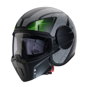 Casca Caberg model Ghost X Vyrus P7 negru/gri/verde fluor mat - fibra de sticla - omologare noua ECE 22.06