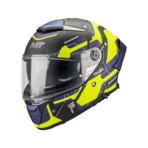 Casca MT Thunder 4 SV Lumex B27 albastru galben mat, vedere frontala cu viziera inchisa