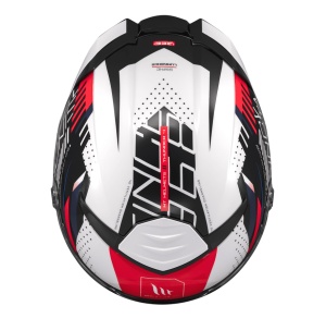 Detaliu grafica Luminence A7, casca MT Thunder 4 SV alb rosu albastru lucios
