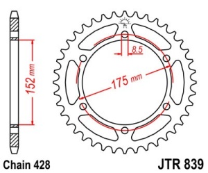 Kit de lant D.I.D Chain - Argintiu chain 428 D, Non-sealed, CHK front sprocket JT CHK rubber cushioned, CHK rear sprocket JT pentru YAMAHA DT 125 R Everts 2006 - Img 5