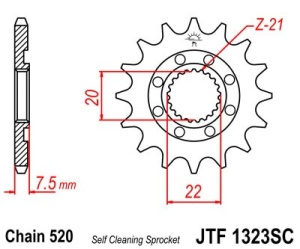 Pinion fata JT JTF 1323-14SC 14T, 520 Self Cleaning Lightweight - Img 2