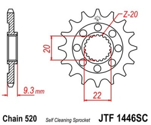 Pinion fata JT JTF 1446-14SC 14T, 520 Self Cleaning Lightweight - Img 2