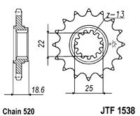 Pinion fata JT JTF 1538-15RB 15T, 520 rubber cushioned - Img 2