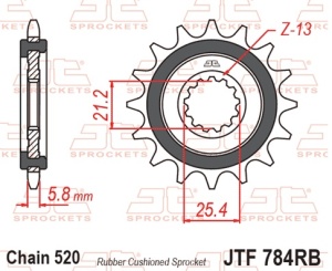 Pinion fata JT JTF 784--16RB 16T, 520 rubber cushioned - Img 2