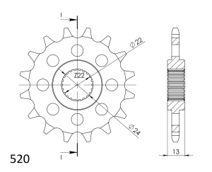 Pinion fata SUPERSPROX CST-1126:16 16T, 520 - Img 2