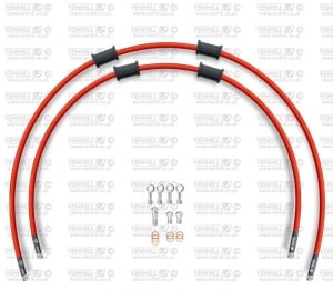 RACE Front brake hose kit Venhill POWERHOSEPLUS HON-6042FS-RD (2 conducte in kit) Red hoses, stainless steel fittings - Img 1