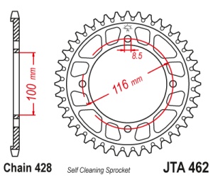 Foaie spate ALU JT JTA 462-51BLK 51T, 428 Negru - Img 2