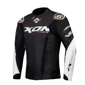Geaca (jacheta) motociclete barbati piele Racing Ixon vara model Vortex 3 MS culoare: negru/alb