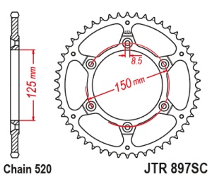 Kit de lant D.I.D Chain - Argintiu chain 520 ZVM-X, X-ring (X, NX, QX, XS), CHK front sprocket JT CHK rubber cushioned, CHK rear sprocket JT pentru KTM Duke 990 2024 - Img 5