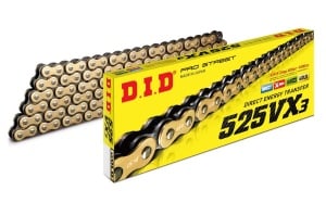 Kit de lant D.I.D Chain - Auriu chain 525 VX, X-ring (X, NX, QX, XS), CHK front sprocket JT, CHK rear sprocket JT pentru TRIUMPH Speed Four 600 2003-2005 - Img 1