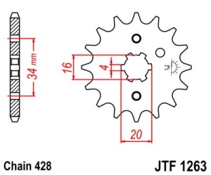 Kit de lant EK - Argintiu chain 428 DEH, Non-sealed, CHK front sprocket JT, CHK rear sprocket JT pentru YAMAHA DT 125 LC 1984-1987 - Img 3