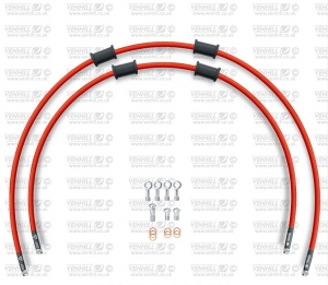 RACE Front brake hose kit Venhill POWERHOSEPLUS YAM-7005F-RD (2 conducte in kit) Red hoses, chromed fittings