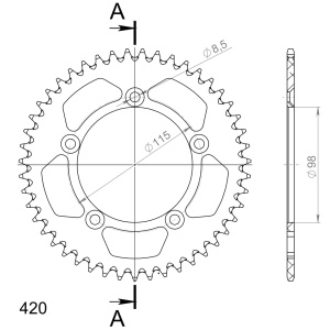 Rear ALU sprocket SUPERSPROX RAL-4:47-ORG portocaliu 47T, 420 - Img 2