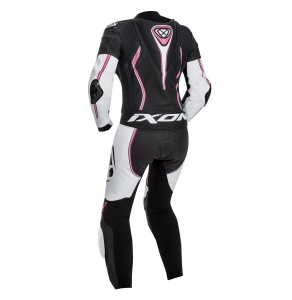 Costum (combinezon) motociclete femei piele Ixon vara model Vortex Lady LS culoare: negru/alb/fucshsia (roz) - Img 2