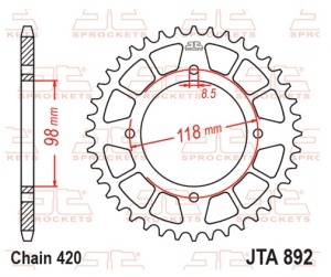 Foaie spate ALU JT JTA 892-48BLK 48T, Negru - Img 2