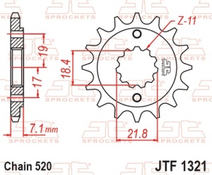 Pinion fata JT JTF 1321-14RB 14T, 520 rubber cushioned - Img 2