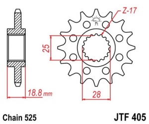 Pinion fata JT JTF 405-20RB 20T, 525 rubber cushioned - Img 2