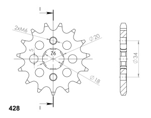 Pinion fata SUPERSPROX CST-264:13 13T, 428 - Img 2