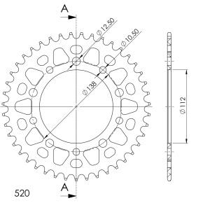 Rear ALU sprocket SUPERSPROX RAL-1303:43-BLK Negru 43T, 520 - Img 2