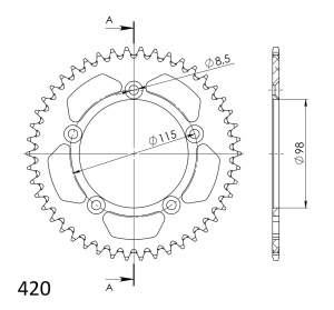 Rear ALU sprocket SUPERSPROX RAL-4:46-BLK Negru 46T, 420 - Img 2