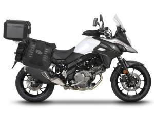 Complete set of SHAD TERRA TR40 adventure saddlebags and SHAD TERRA BLACK aluminium 55L topcase, including mounting kit SHAD SUZUKI DL 650 V-Strom