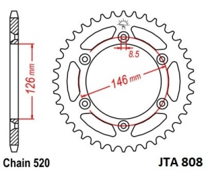 Foaie spate ALU JT JTA 808-51 51T, 520 - Img 2