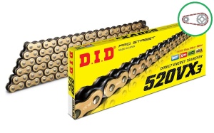 Kit de lant D.I.D Chain - Auriu lant 520 VX, X-Ring, pinion fata SUPERSPROX, foaie spate SUPERSPROX pentru HUSQVARNA WRE 125 1999-2010 - Img 1