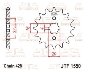 Kit de lant EK - Argintiu chain 428 DEH, Non-sealed, CHK front sprocket JT, CHK rear sprocket JT pentru YAMAHA XSR 125 2021-2024 - Img 4