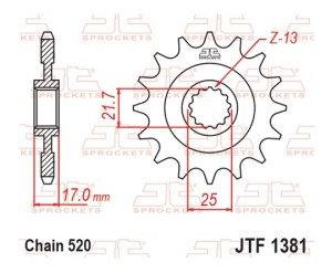 Pinion fata JT JTF 1381-15RB 15T, 520 rubber cushioned - Img 3