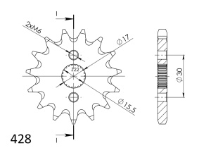 Pinion fata SUPERSPROX CST-1257:15 15T, 428 - Img 2