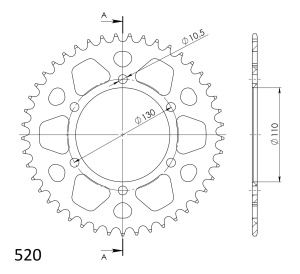 Rear ALU sprocket SUPERSPROX RAL-486:45-BLK Negru 45T, 520 - Img 2