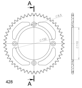 Rear ALU sprocket SUPERSPROX RAL-898:50-ORG portocaliu 50T, 428 - Img 2