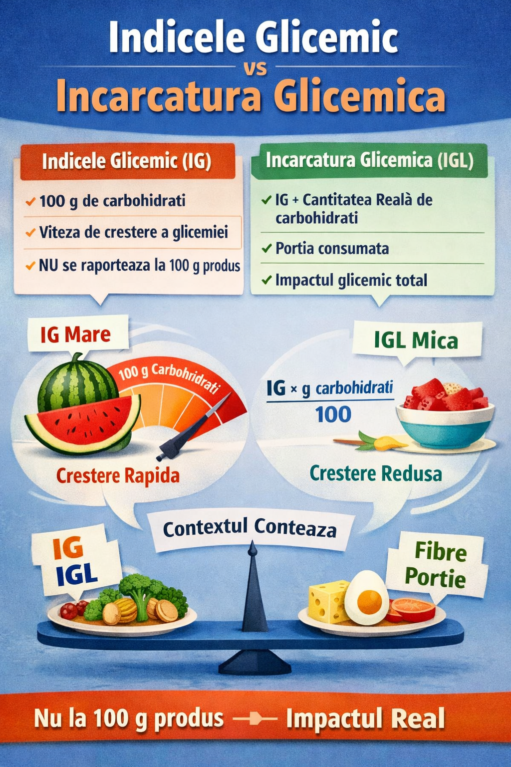 Indicele glicemic: ce inseamna cu adevarat si de ce NU se raporteaza la 100 g produs