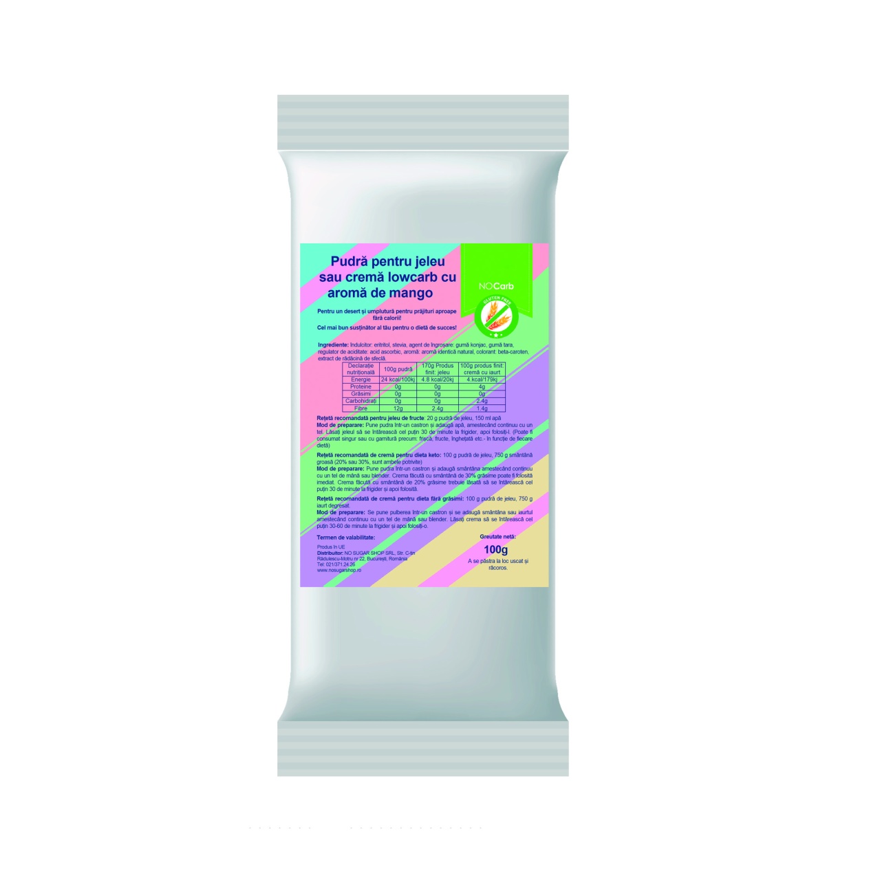 Pudra pentru jeleu sau crema lowcarb, fara zahar cu aroma de capsuni ...