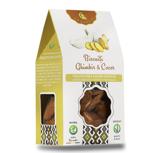 Biscuiti vegani cu ghimbir si cocos (fara zahar) 130g - Hiper Ambrozia