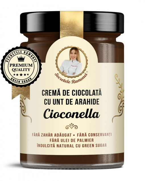 Crema tartinabila de ciocolata cu unt de arahide, CIOCONELLA (fara zahar) 350g - Secretele Ramonei