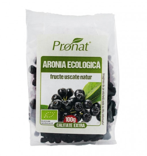 Fructe uscate de aronia ECO (fara zahar, keto) 100g - Pronat