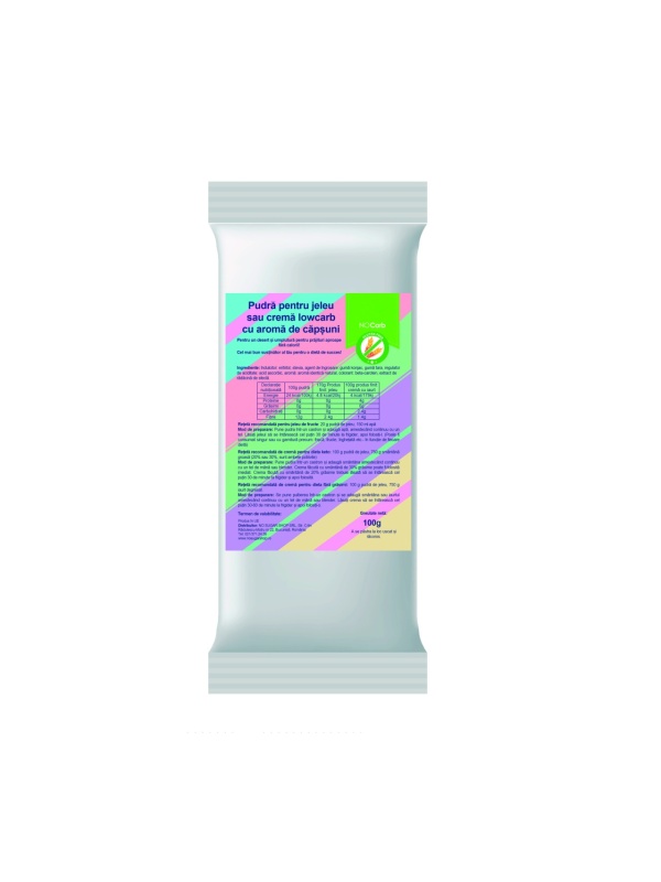 Pudra pentru jeleu sau crema cu aroma de CAPSUNI (lowcarb, fara zahar, fara gluten, KETO) 100g - NoCarb