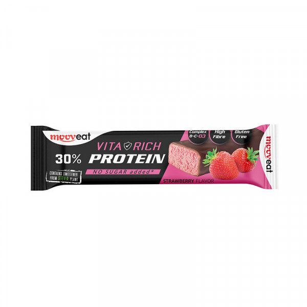 Baton proteic 30%, cu CAPSUNI ( fara zahar, fara gluten) 60g - MoovEAT Vita Rich