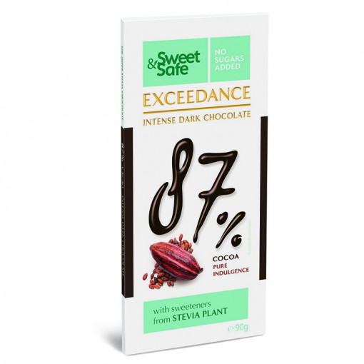 Ciocolata neagra intensa 87% cu Stevia 90g - Sweet&Safe Exceedance