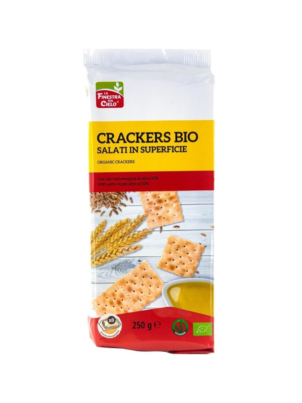 Crackers bio sarati la suprafata, cu ulei extravirgin de masline 10%( vegan) La Finestra Sul Cielo 250g