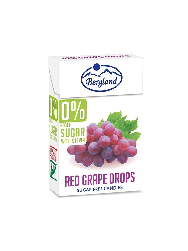 Dropsuri cu gust de struguri rosii, fara zahar, cu Stevia 40g - Bergland