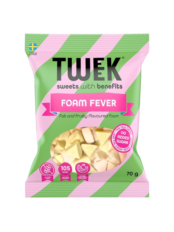 Marshmallow cu aroma de fructe cu Stevia, FOAM FEVER (fara zahar, fara gluten) 70g - TWEEK