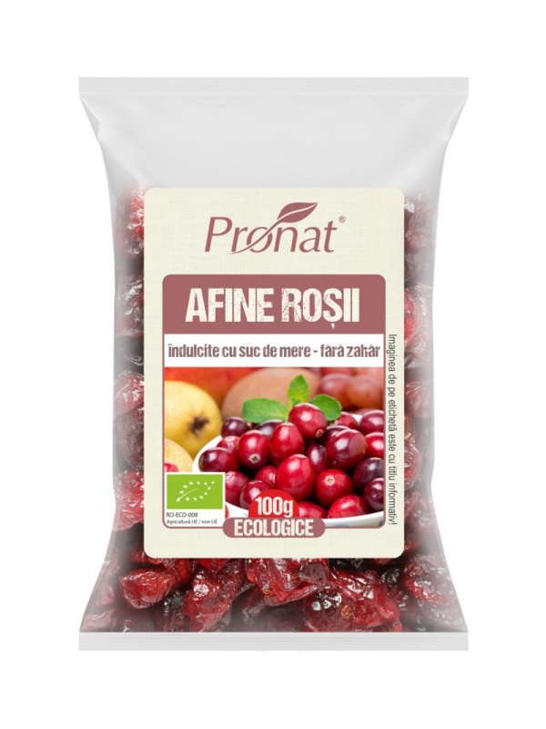 Afine rosii BIO indulcite cu suc de mere, 100g Pronat