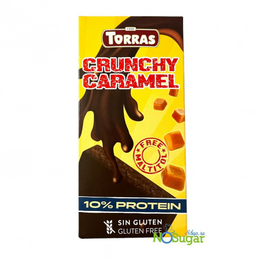 Ciocolata neagra proteica Crunchy caramel (fara zahar, gluten) 100g - Torras