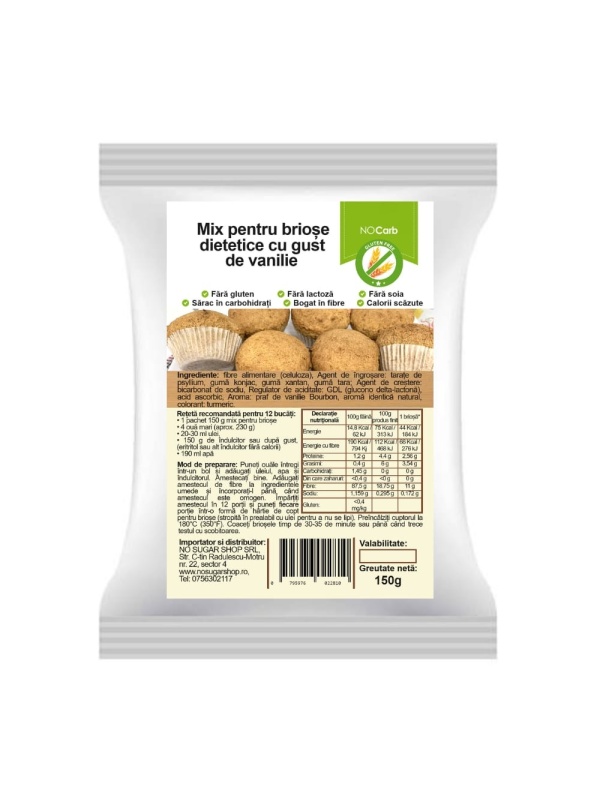 Mix pentru briose dietetice cu gust de vanilie (fara zahar, fara carbohidrati, fara gluten) 150g - NoCarb