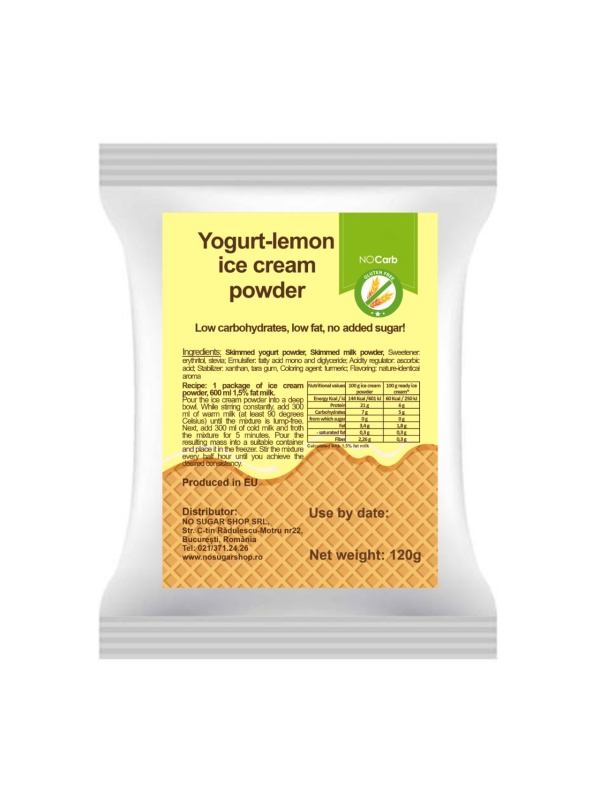 Praf de inghetata cu iaurt si lamaie cu Stevia (fara zahar, low-carb) 120g - NoCarb